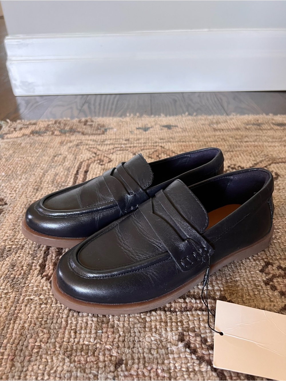 Zara Boys Navy Blue Leather Penny Loafers Size Eur 33